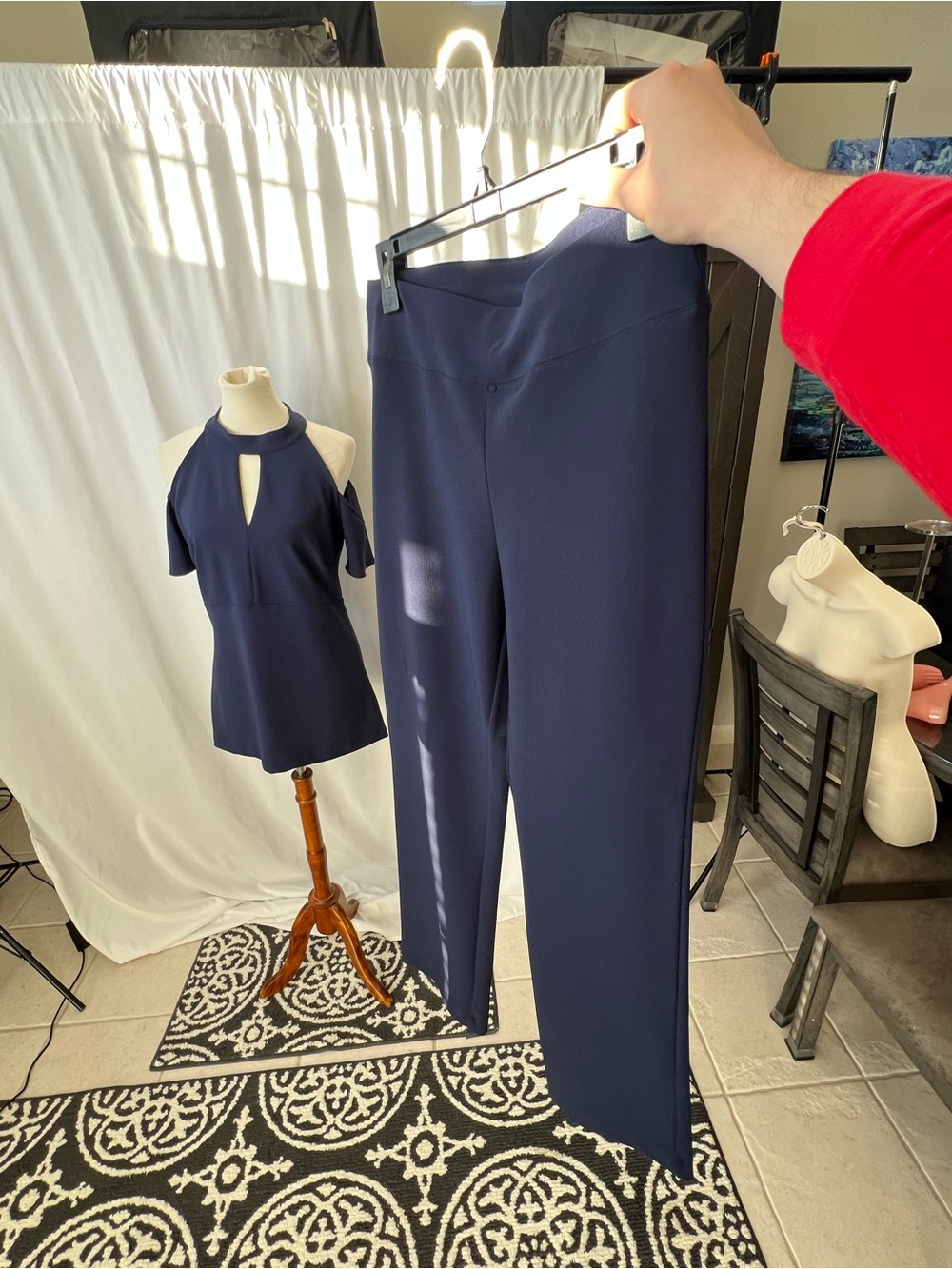 💙 Boston Proper Navy 2-Piece Set – Halter Top + Pants – Size M